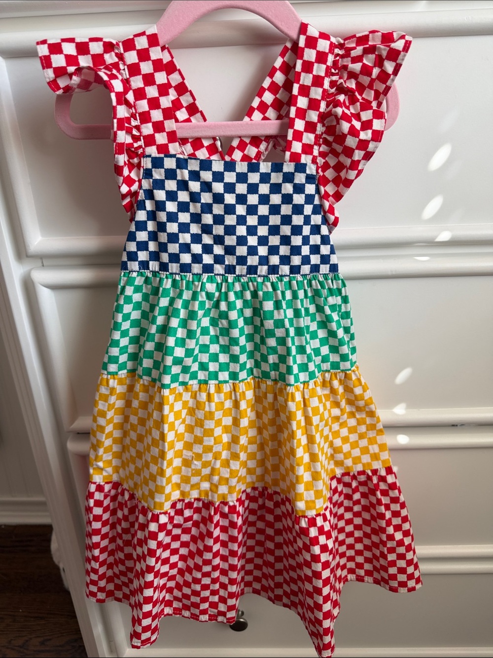 Stella McCartney Girls' Multi-Color Checkerboard Tiered Dress